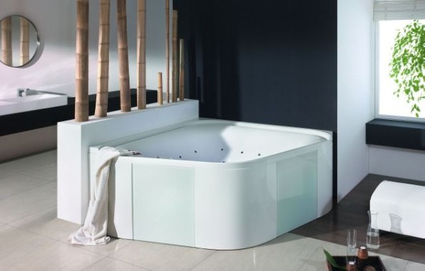 Hoesch Badewanne Ergo+ Eck 1640 freistehend Weiss/Chrom/Glas Weiss
