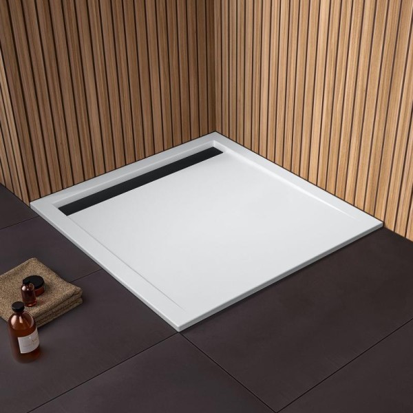 HSK Acryl Duschwannen, super-flach 90 × 120 cm, weiss, Ablaufrinne 68 Schwarz-matt, 5425120-04-68