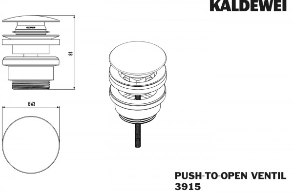 Kaldewei Push-to-open Ventil 3915, für WT mit ÜL, verchromt