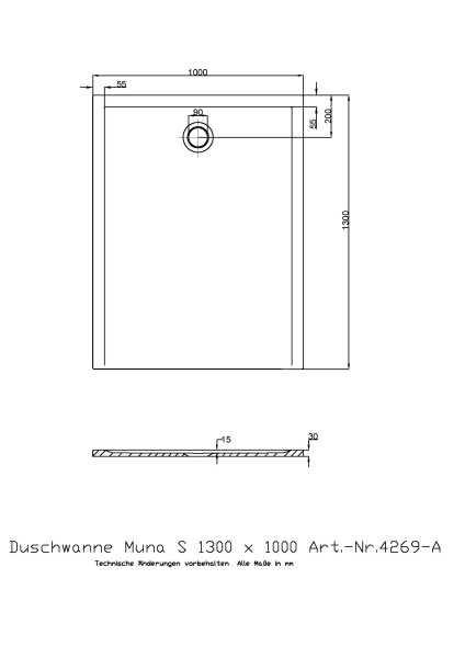 Hoesch Duschwanne Muna S 1300x1000x30 ohne Antirutsch