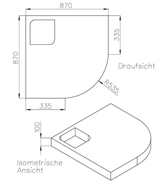 Neuesbad Wannenträger für Hoesch Muna (viertelrund) 900x900x15