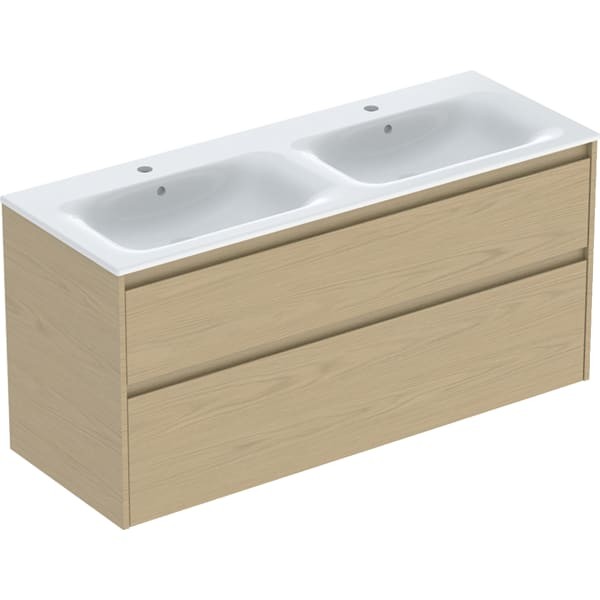 Geberit Renova Plan Set Doppelmöbelwaschtisch schmaler Rand, mit Unterschrank, zwei, 504042PS8