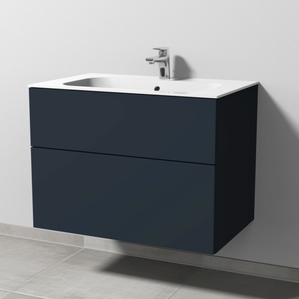 Sanipa 3way Keramik-Set Finion Keramik-Waschtisch und Unterbau mit 2 Auszügen, Marine-Matt