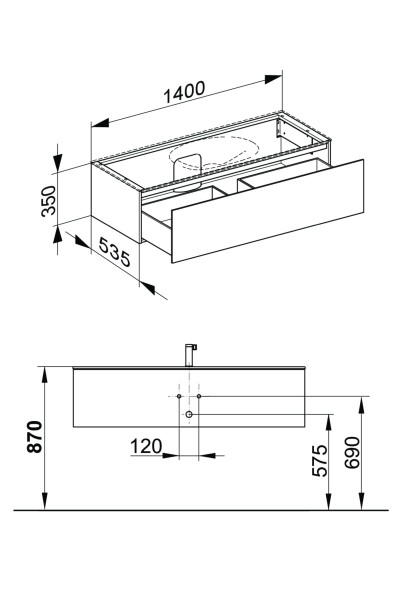 Keuco Waschtischunterschrank Edition 11 31261, 1 Front-Auszug, B: 1400, H: 350, T: 535 mm