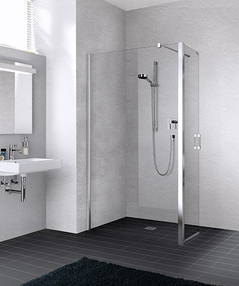 Kermi Walk-In Liga T1L 1230x1850, silber mattglanz, ESG klar mit KermiClean, LIT1L123181PK