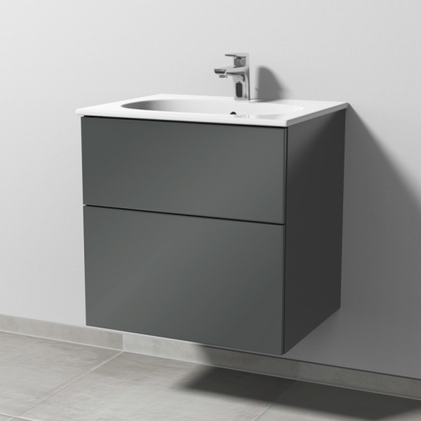 Sanipa 3way Waschtischunterbau zu Geberit Acanto Slim Waschtisch mit 2 Auszügen, Anthrazit-Glanz