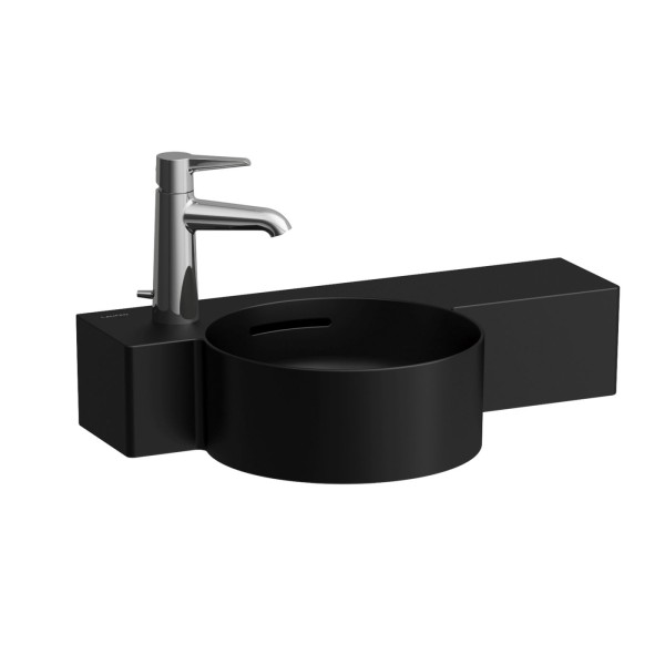 LAUFEN Handwaschbecken Val 315x550x155, 1 HL li, m. Überlauf, Ablage rechts, schwarz matt