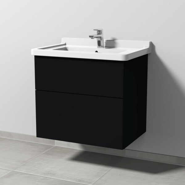 Sanipa 3way Waschtischunterbau zu Duravit Starck 3 Waschtisch mit 2 Auszügen, Schwarz-Matt