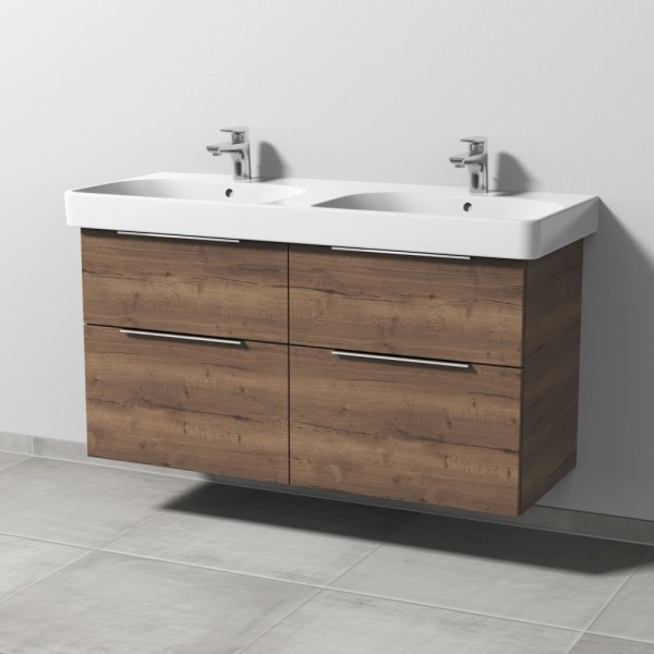 Sanipa 3way Waschtischunterbau zu Geberit Smyle Square Waschtisch mit 4 Auszügen, Eiche-Tabak