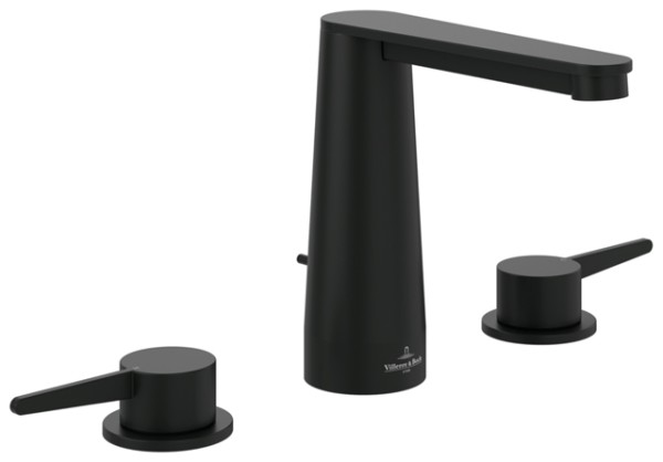 Villeroy & Boch Dreiloch-Waschtischarmatur Conum 440x144x165mm m Zugstangen- Ablaufgarnitur Matt Bla