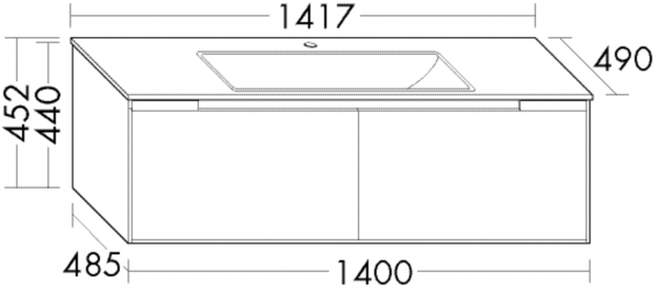 Burgbad Keramik Waschtisch-Set YSO PG2 HGL Weiß Hochglanz/Schwarz Matt, SFII141F2139C0038