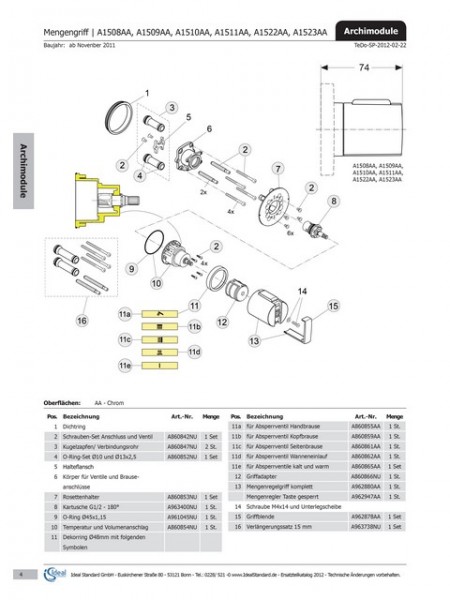 Ideal Standard Absperrgriff UP-Ventil CERATHERM 200, A962947AA Chrom