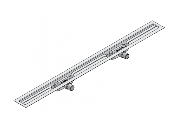 I-DRAIN Korpus Linear 54 mm, 120cm,2Siphon waagr.DN40,mit Abdichtg