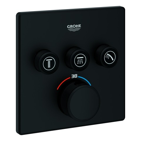 GROHE Thermostat Grohtherm SmartControl 102167 eckig FMS 3 ASV phantom black, 102167KF00