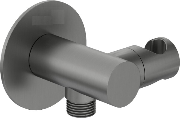 Neuesbad Serie 600 Wandanschlussbogen mit integriertem verstellbarem Brausehalter, rund, Titanium