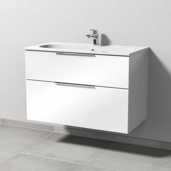 Sanipa 3way Waschtischunterbau zu Geberit Acanto Slim Waschtisch mit 2 Auszügen, Weiß-Glanz