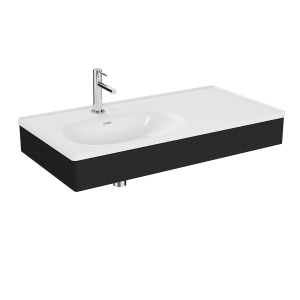 VitrA Equal Set Möbelwaschtisch asymmetrisch 100 cm mit Holzblende Schwarz-Eiche,64085