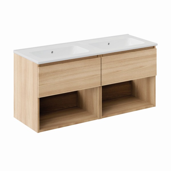 Cosmic Bbest Unterschrank 2 Schubladen Und 2 Ablagen mit Keramik-Waschbecken, Eiche Natur, WJB010P22