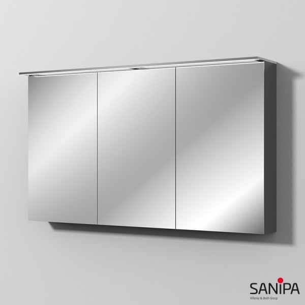 Sanipa Reflection Spiegelschrank MALTE 130 mit LED-Aufsatzleuchte, Anthrazit-Matt