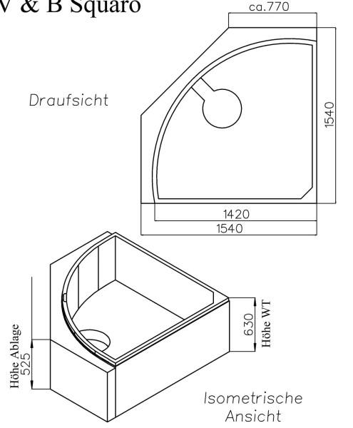 Neuesbad Wannenträger für Villeroy & Boch Squaro 145x145 mit Ablgage (Fünfeck)