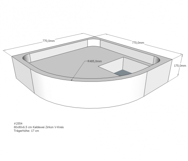 Neuesbad Wannenträger für Kaldewei Zirkon 80x80x6,5 Viertelkreis