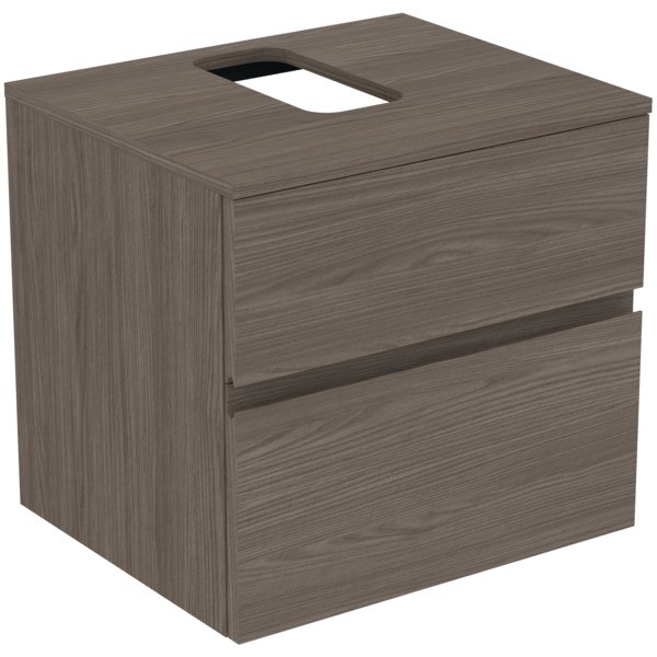 Ideal Standard Waschtischunterschrank Finesse Ausschnitt r/l 602x505x558mm 2 Auszüge Ulme dunkel, E3