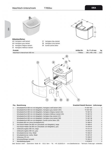 Ideal Standard Ablagebox DEA, für WT-US b:600mm, TV07267 TV07267