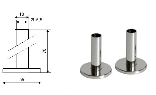 Terma Set einteilige Blende Ø18/Ø55/L70 mm , TGPST001, Silber