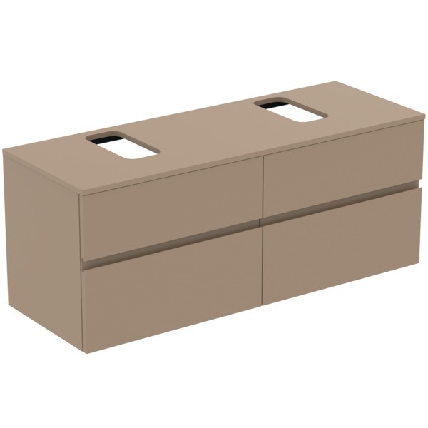 Ideal Standard Waschtischunterschrank Finesse Ausschnitt r/l 1402x505x558mm 4 Auszüge Greige matt, E