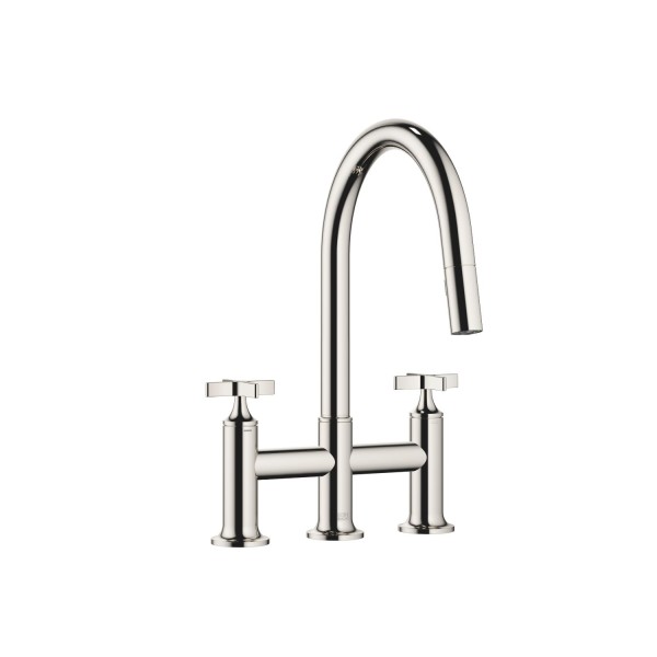 Dornbracht Dreiloch-Brückenbatterie Pull-down mit Brausefunktion VAIA 19875809 Platin