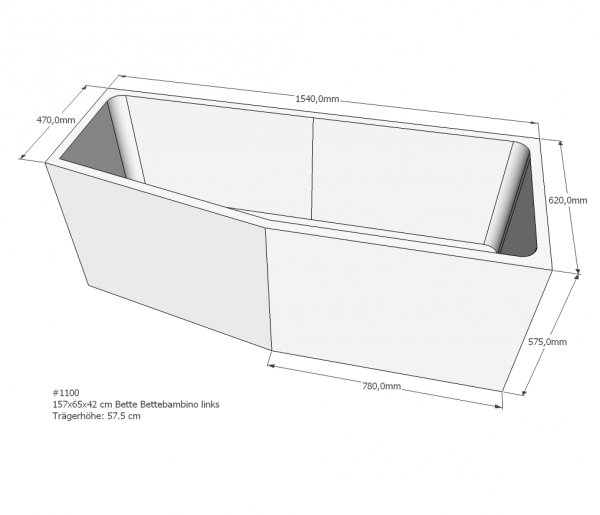 Neuesbad Wannenträger für Bette Bambino 157x65 Fußende li