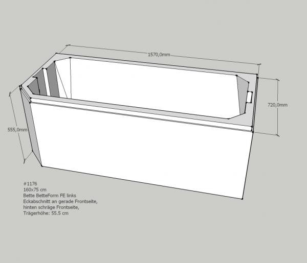 Neuesbad Wannenträger für Bette Profi-Form (g) 160x75 Kopfende re/Fußende li