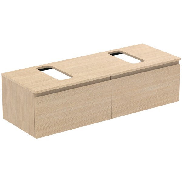 Ideal Standard Waschtischunterschrank Finesse Ausschnitt r/l 1402x505x378mm 2 Auszüge Eiche weiss, E