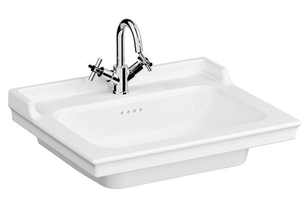 VitrA Valarte Möbelwaschtisch 65 x 53 cm mit Hahnloch 4 Überlauflöcher Weiß Hochglanz,7801B403-0001
