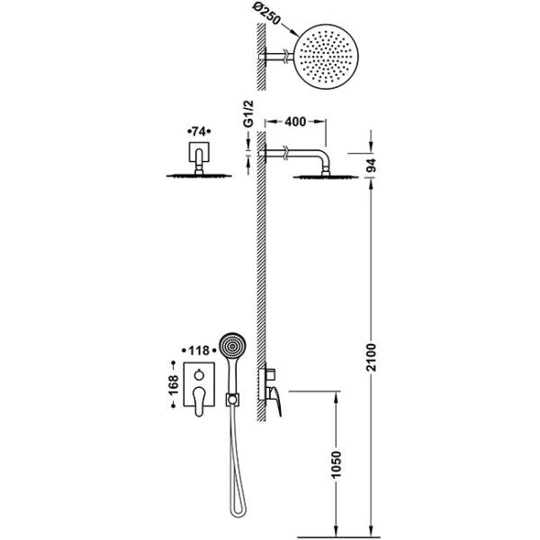 Tres Bausatz 2 Wege Unterputz Einhebelmischer Rapid box für die Dusche , 21638004