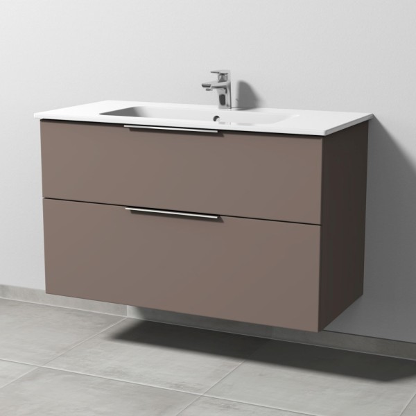 Sanipa 3way Waschtischunterbau zu Duravit ME by Starck Waschtisch mit 2 Auszügen, Taupe-Matt