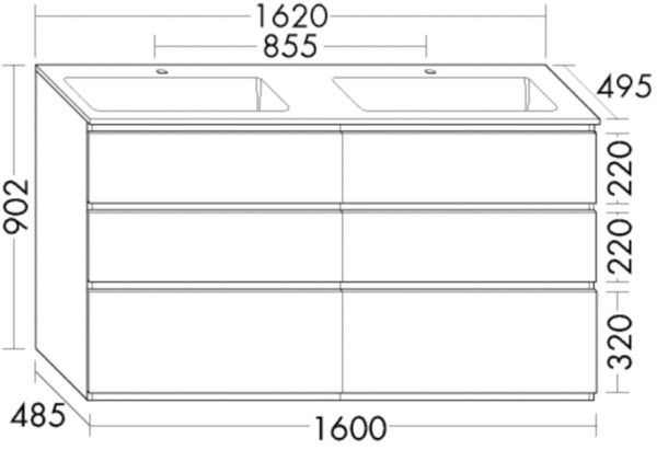 Burgbad Mineralguss Waschtisch-Set Lin20 Melamin Eiche Dekor Rost/Alpinweiss, SGIC162F5359C0001