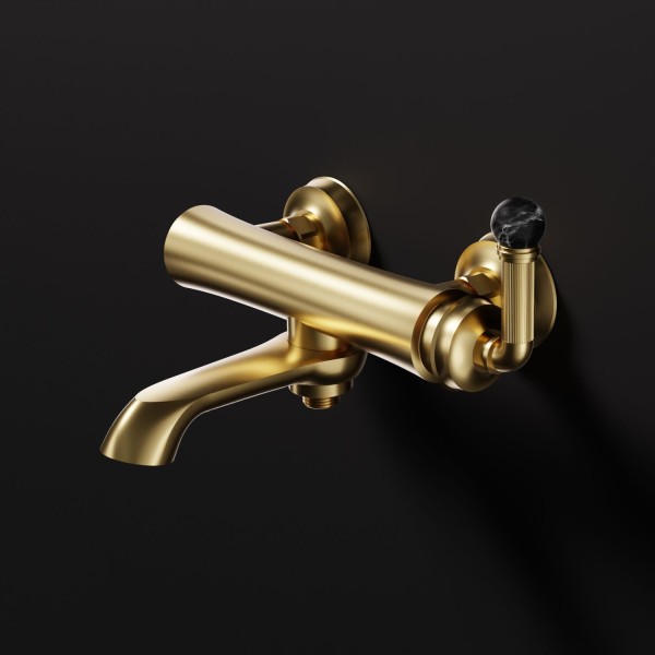 Steinberg Serie 355 Aufputz-Einhebelmischer 1/2" für Wanne, Gold gebürstet / Nero Marquina