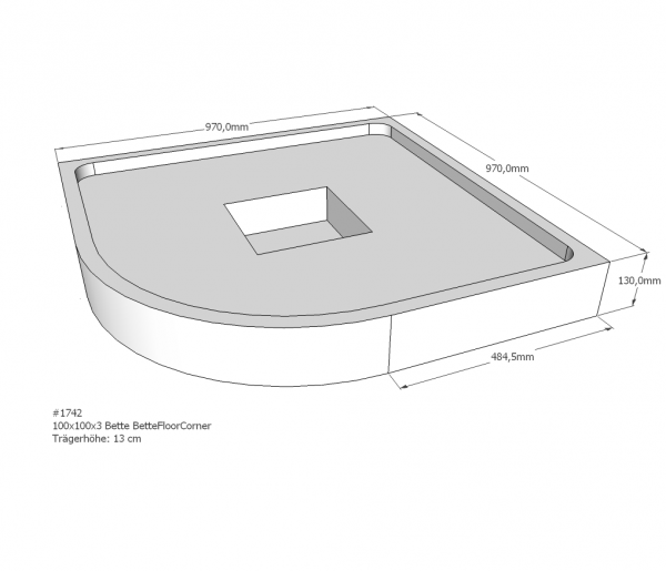 Neuesbad Wannenträger für Bette Floor Corner Viertelkreis 1000x1000