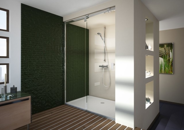 Hoesch Duschabtrennung Muna 1200 re. f. Nische, Everclean, Haltestange eloxal silber, 9228312.101401 9228312.101401