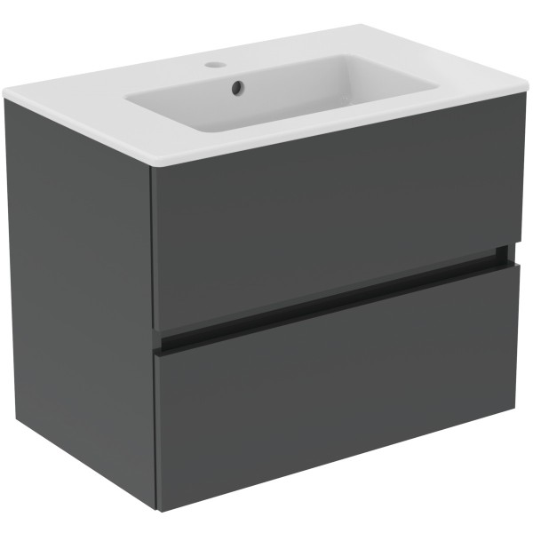 Ideal Standard Möbelpaket Eurovit+ m.WT 71cm Weiss u.Schrank 70cm 2Ausz. Hgl. grau lackiert, R0573TI
