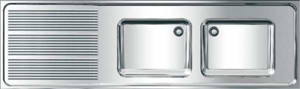 KWC Aquarotter Gewerbespüle, MAXIMA, Edelstahl, 2 Becken, 2000x432x600 mm, Tropfteil li, 2000057710