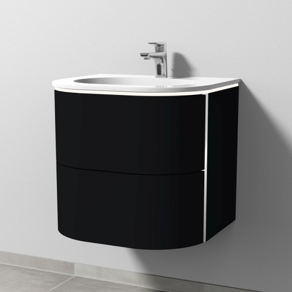 Sanipa 4balance Keramik-Set mit 2 Auszügen und LED-Beleuchtung, Schwarz-Matt, DL41108