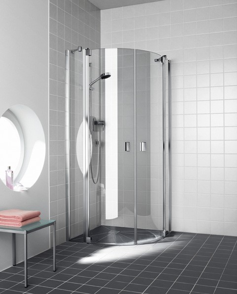 Kermi Viertelkreis Raya P50 0900x2000, silber mattglanz, ESG klar mit KermiClean, RAP50