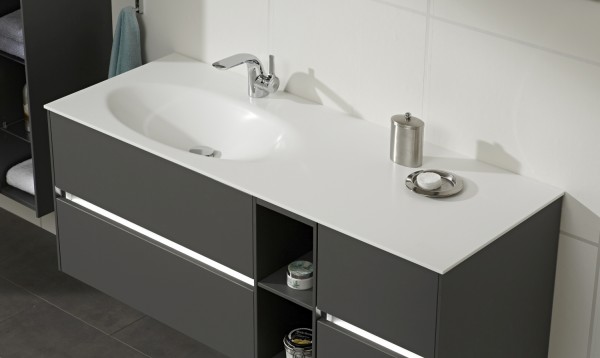 Pelipal Serie 6010 Krion-Waschtisch KWT54-1130-L, B:1130, H:9, T:498mm